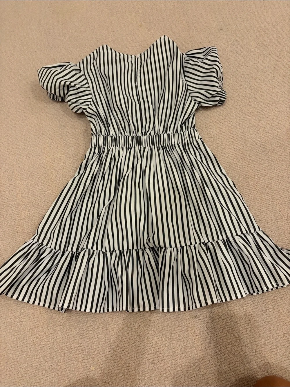 Habitual Black & White Striped Puff Sleeve Dress